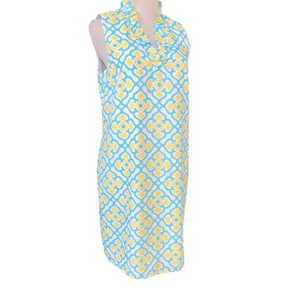 Crown & Ivy Turquoise and Yellow Geometric Midi Dress - Picture 3 of 7